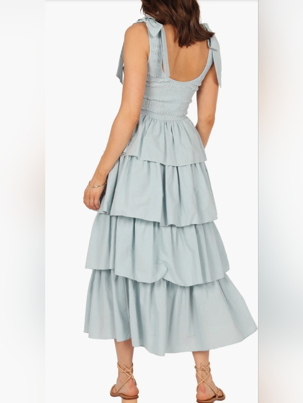 Petal & Pup Raphael Tiered Midi Dress in Light Blue NWT - Picture 3 of 4